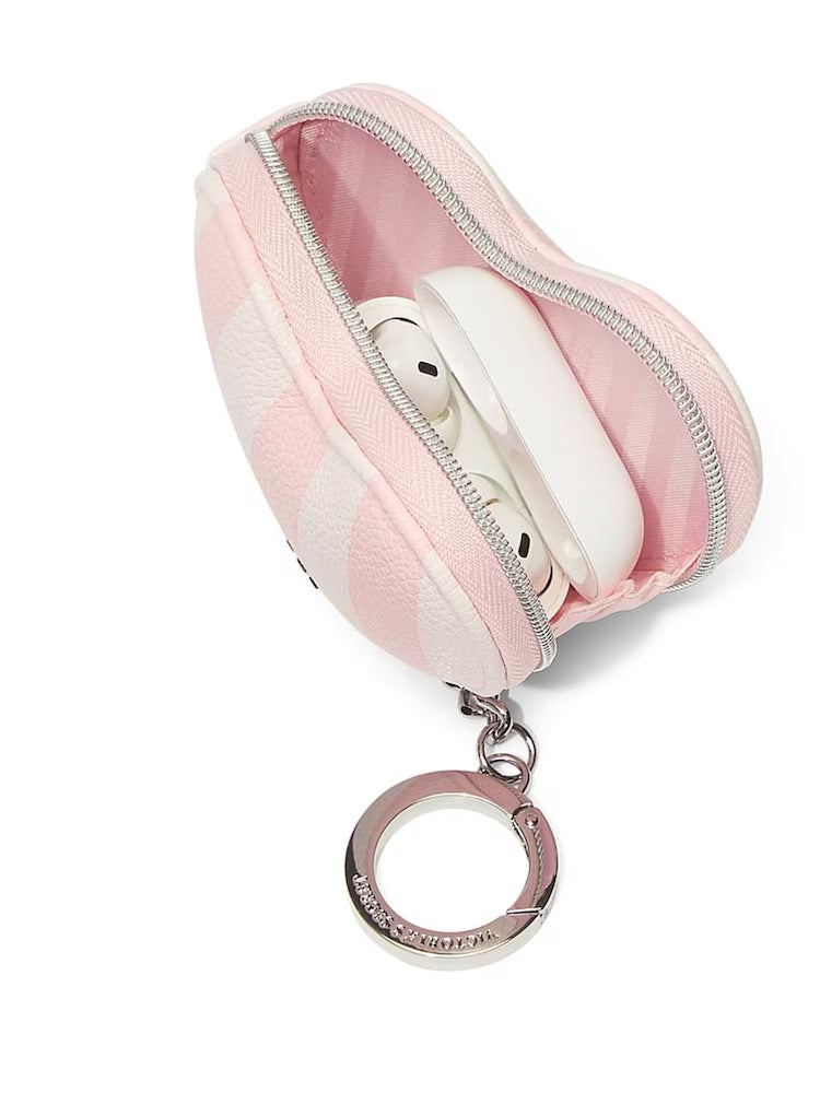 Heritage Stripe Pink Heart Pouch Keychain